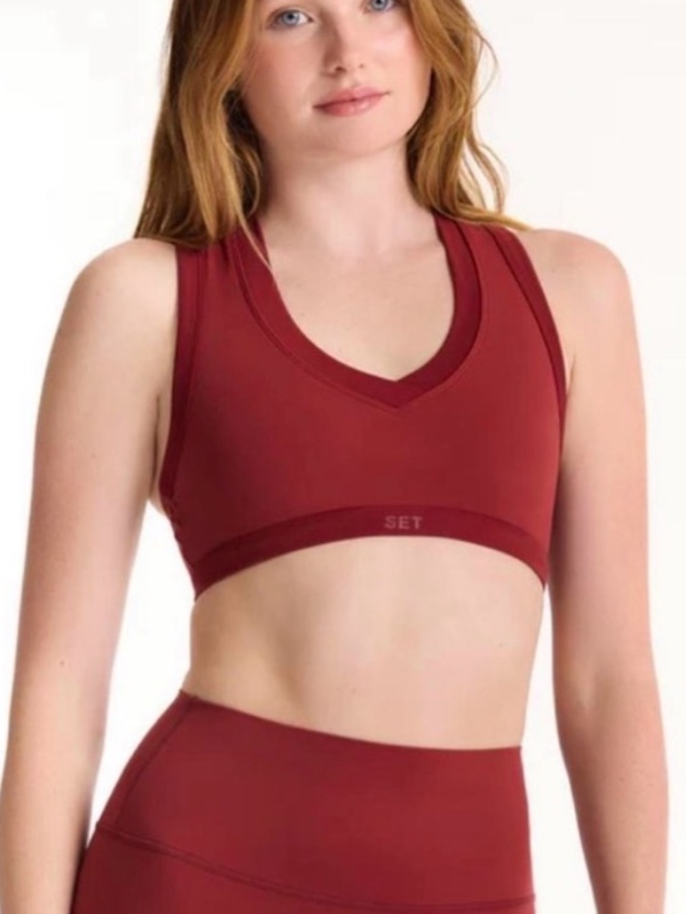SET Active Women's V-Neck Sports Bra - Burgundy Red